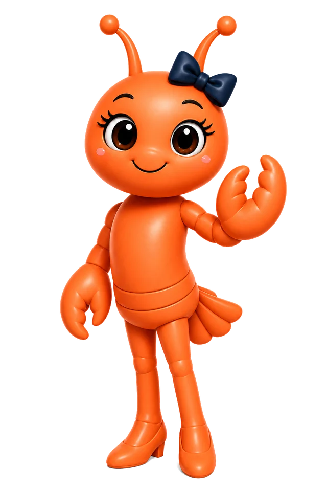 Breana, the lobster companion, waving